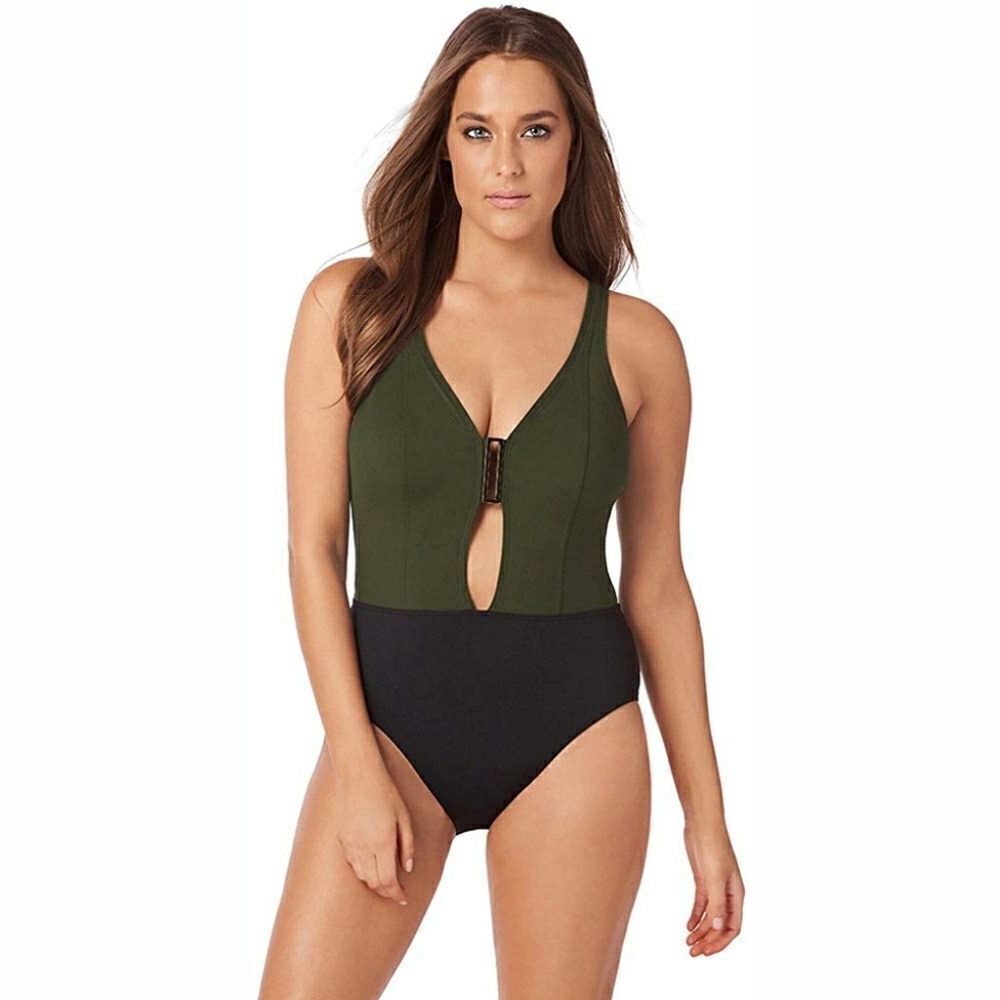 New! AMORESSA MIRACLESUIT V-Neck Women's One-Piece Swimsuit Bathing Suit Size 10